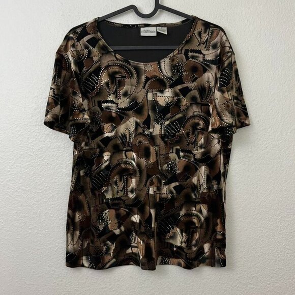 brown and black abstract geometric vintage 90s boho velvet top - Picture 2 of 8